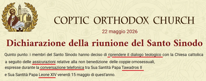 chiesa copta fiducia supplicans